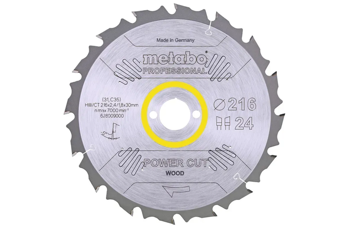 Пиляльний диск Metabo по дереву 216x30x2.4, 24 зуба 628009000 фото